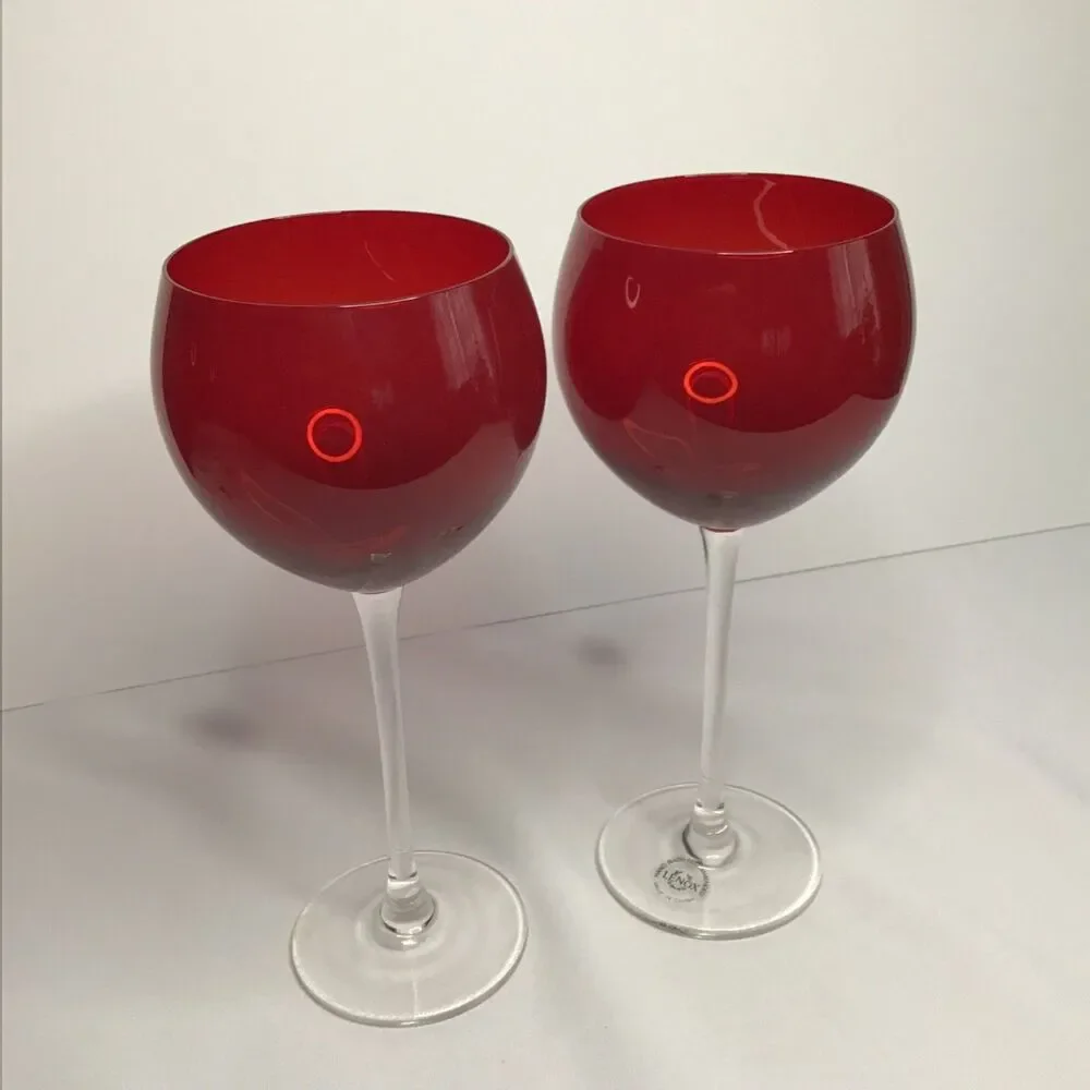 Lenox Holiday Gems (Set of 4) Ruby Red Balloon Crystal Wine Glasses 8 7/8